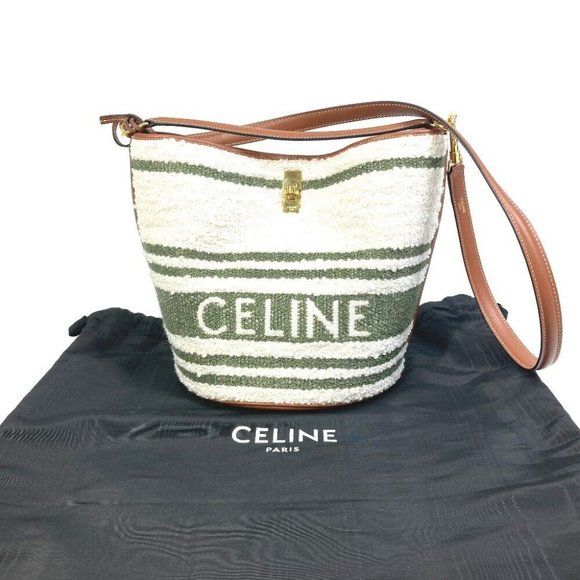 CELINE Bucket 16 (Saize) striped textile 2WAY Shoulder Hand Bag - Picture 13 of 16